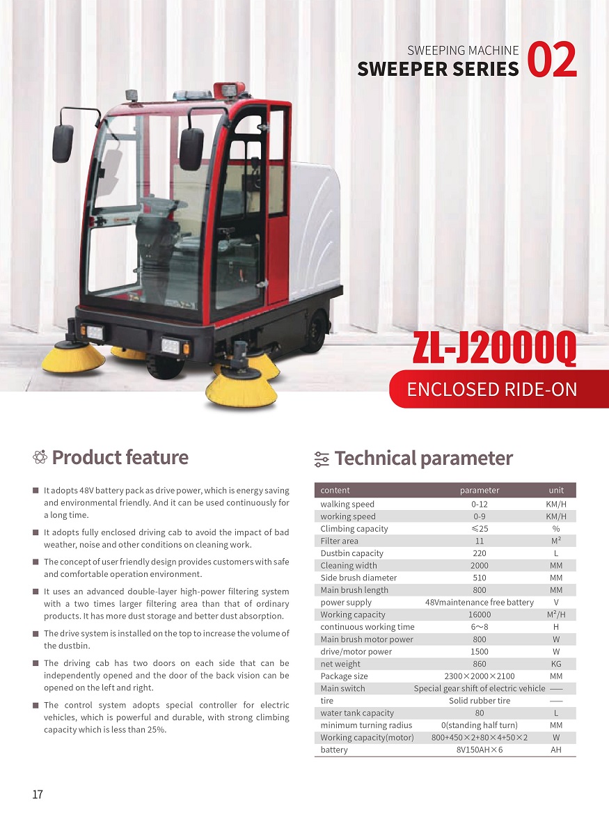 Xe quét rác, hút bụi, làm sạch nhà xưởng công nghiệp, đường phố, sân bay, bề rộng làm sạch 2m