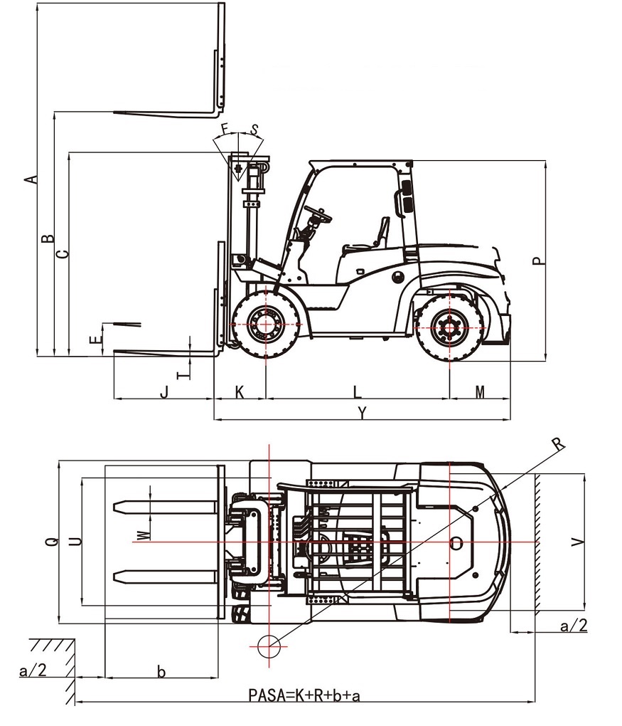 Mô tả kích thước xe nâng 4,5 tấn EP CPCD45T8
